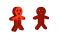 Red Holiday gingerbread man cookie icon isolated on transparent background. Cookie in shape of man with icing.