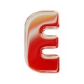 Red Holographic Letter E. Realistic 3D Render. Isolated On White Background