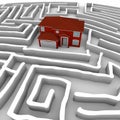 Red Home in Maze - Find Path to Ownership Royalty Free Stock Photo