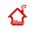 Red home vector icon. Smoking chimney