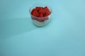 A strawberry pudding taken from the top view angle.