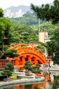 Red Hong Kong bridge,Chinese style architecture in Nan Lian Garden, Hong Kong