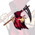 Red hooded deadly grimm reaper holding scythe vector mascot