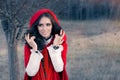 Red Hooded Woman Fairytale Portrait Royalty Free Stock Photo