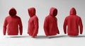Red Hoodie Mockup in Multiple Views, Studio Shot Royalty Free Stock Photo