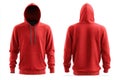 Red Hoodie Pullover Mockup Front and Back Isolated View Royalty Free Stock Photo