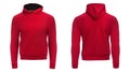 Red hoodie, sweatshirt mockup, isolated on white background