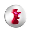 Red Hookah icon isolated on transparent background. Silver circle button.