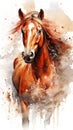 Red Horse. Illustration in watercolor style. Concept of freedom and beauty of wild animal. Perfect for equestrian Royalty Free Stock Photo