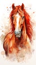 Red Horse Portrait. Illustration in watercolor style. Concept of freedom and beauty of wild animal. Perfect for Royalty Free Stock Photo