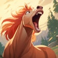 Playful Horse Roaring In The Woods: Artgerm-inspired Character Design