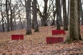 Red Horseshoe Backboards in a Park in Autumn Royalty Free Stock Photo