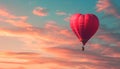 A red hot air balloon against a pastel sky, carrying a heart-shaped basket Royalty Free Stock Photo