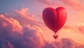 A red hot air balloon against a pastel sky, carrying a heart-shaped basket Royalty Free Stock Photo