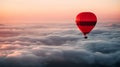 Red hot air balloon flying over the clouds at sunset. 3d rendering Royalty Free Stock Photo