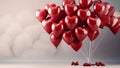 A red hot air balloon made from many romantic heart-shaped balloons