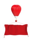 Red hot air balloon with red cloth banner