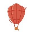 Red Hot Air Balloon with Suspended Gondola or Wicker Basket Vector Illustration Royalty Free Stock Photo