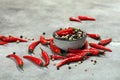 Red hot bird chili pepper with pepper corns Royalty Free Stock Photo