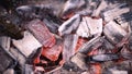 Red hot burning charcoal preparing for grilling, barbecue grill. Preparation of coals on the barbecue for cooking Royalty Free Stock Photo