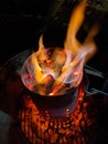 Red Hot Charcoal chimney full of Coals burning fire Royalty Free Stock Photo