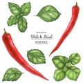 Red Hot Chili and Basil Royalty Free Stock Photo