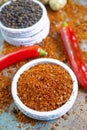 Red hot chili Cayenne and black pepper fresh and dried powdered Royalty Free Stock Photo