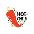 Red Hot Chili logo designs. Quote with spicy pepper and graphic elements on white background. Concept of organic