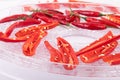 Red hot chili pepper dehydrating Royalty Free Stock Photo