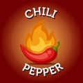 Red and hot chili pepper with flame colorful illustration. Flat vector spicy jalapeno logo icon