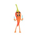 Red Hot Chili Pepper Humanized Emotional Flat Cartoon Character Smiling Holding Fork And Knife Royalty Free Stock Photo