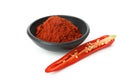 Red hot chili pepper powder and half isolated on white background Royalty Free Stock Photo