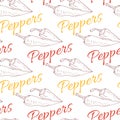 Red hot chili pepper sketch drawing illustration. Seamless pattern. Spicy background