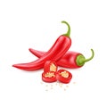 Red hot chili pepper slice with seeds, realistic vector