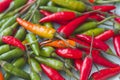 Red Hot Chili Peppers Background. A Lot of Red Chilli Peppers. Green Hot Chili Peppers. Flat lay, top view. Colorful chili pepper Royalty Free Stock Photo