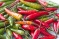 Red Hot Chili Peppers Background. A Lot of Red Chilli Peppers. Green Hot Chili Peppers. Flat lay, top view. Colorful chili pepper Royalty Free Stock Photo