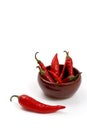 Red hot chili peppers in ceramic bowl