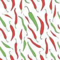 Red hot chili peppers hand drawn green and red sketch seamless pattern