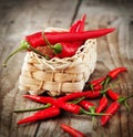 Red hot chili peppers and hot thai chili peppers Royalty Free Stock Photo