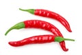 Red hot chili peppers isolated on white background. Top view. Flat lay. Royalty Free Stock Photo