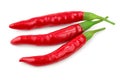 Red hot chili peppers isolated on white background. Top view. Flat lay. Royalty Free Stock Photo