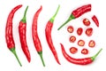 red hot chili peppers isolated on white background . Top view. Flat lay pattern Royalty Free Stock Photo