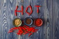 Red hot chili peppers and other spices Royalty Free Stock Photo