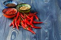 Red hot chili peppers and other spices Royalty Free Stock Photo