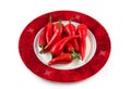 Red hot chili peppers on a plate isolated Royalty Free Stock Photo