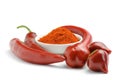 Red hot chili peppers pods and pepper in powder in a bowl Royalty Free Stock Photo