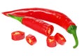 red hot chili peppers with slices isolated on white background Royalty Free Stock Photo