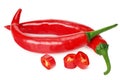 red hot chili peppers with slices isolated on white background Royalty Free Stock Photo