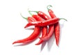 Red hot chili peppers on white background