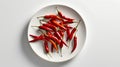 Red hot chili peppers on a white plate. 3d rendering.